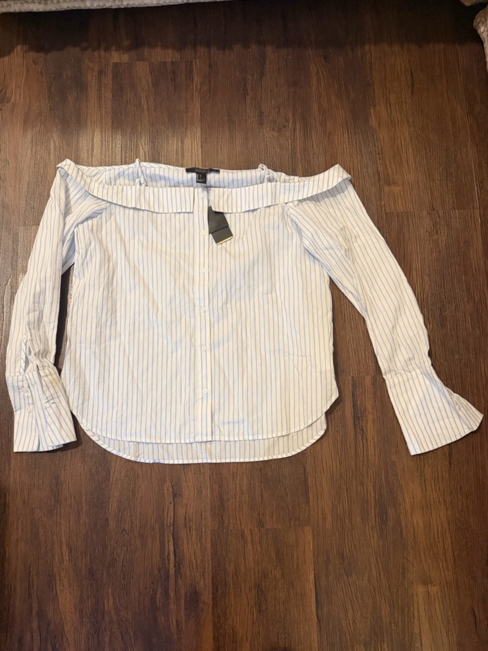Forever 21 Off-Shoulder Pinstripe Blouse - White & Blue